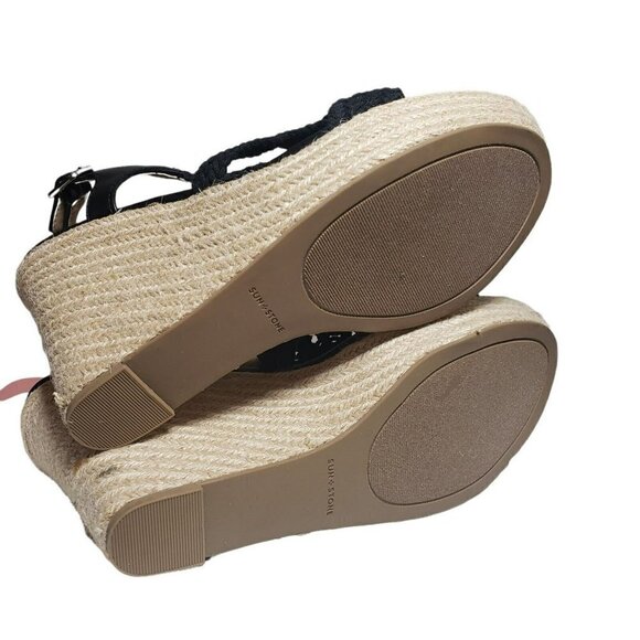 Sun Stone Womens Black Crochet Open Toe Espadrille Wedge Sandals Sz 9 9.5 8.5 10 - Picture 8 of 11